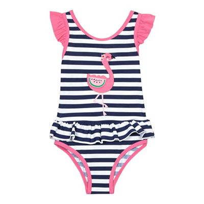 Girls' navy flamingo applique swimsuit